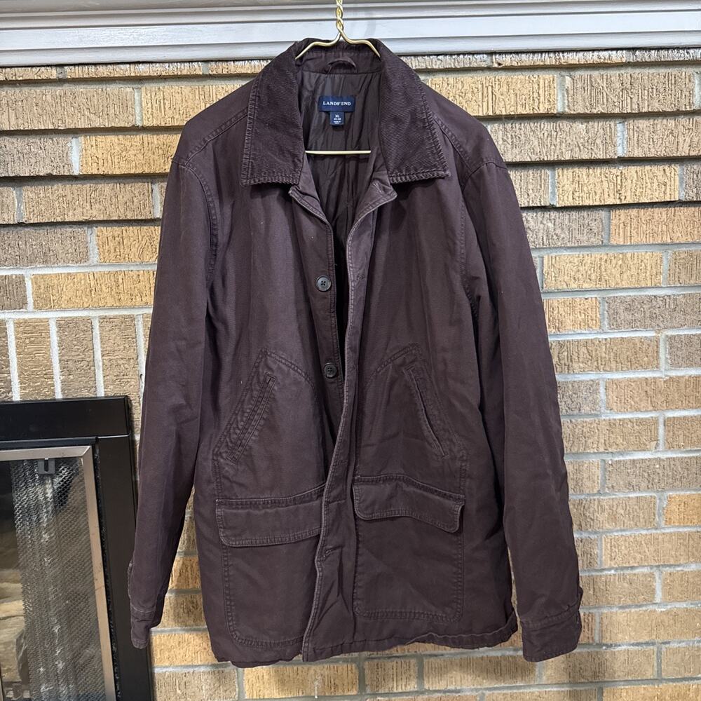 Lands' End Brown Cotton Canvas Field Barn Chore Jacket With Corduroy Collar XL
